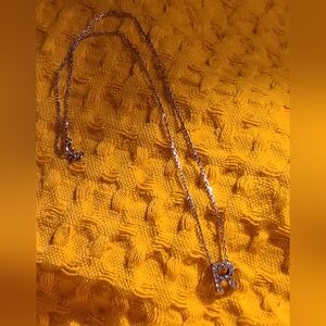 SILVER INITIAL "R" CRYSTAL FILLED 18" NECKLACE